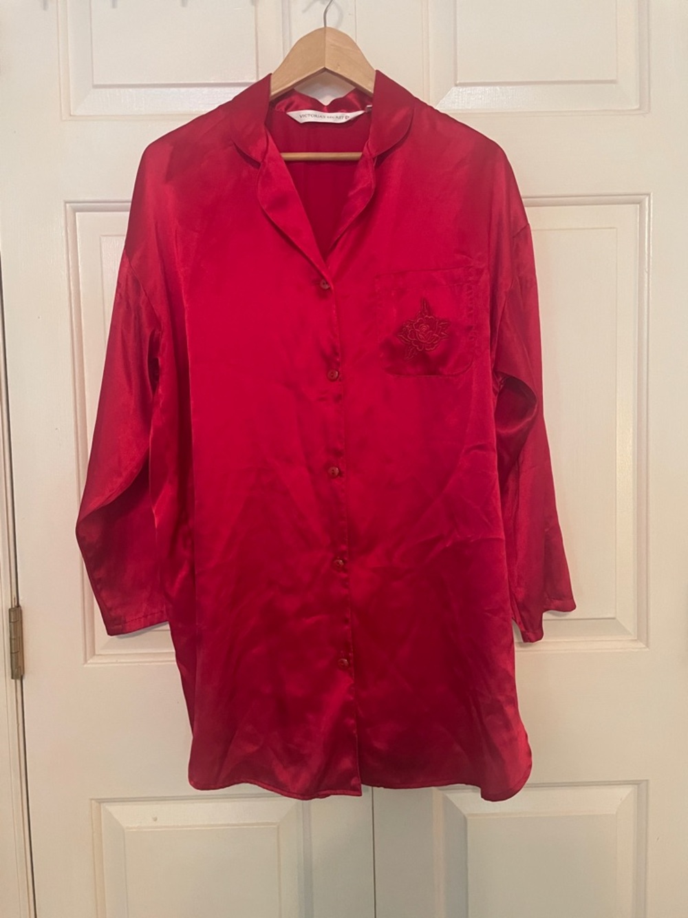 Victoria's Secret Red Satin Embroidered sleep shirt S | Coquette & Quiet luxury